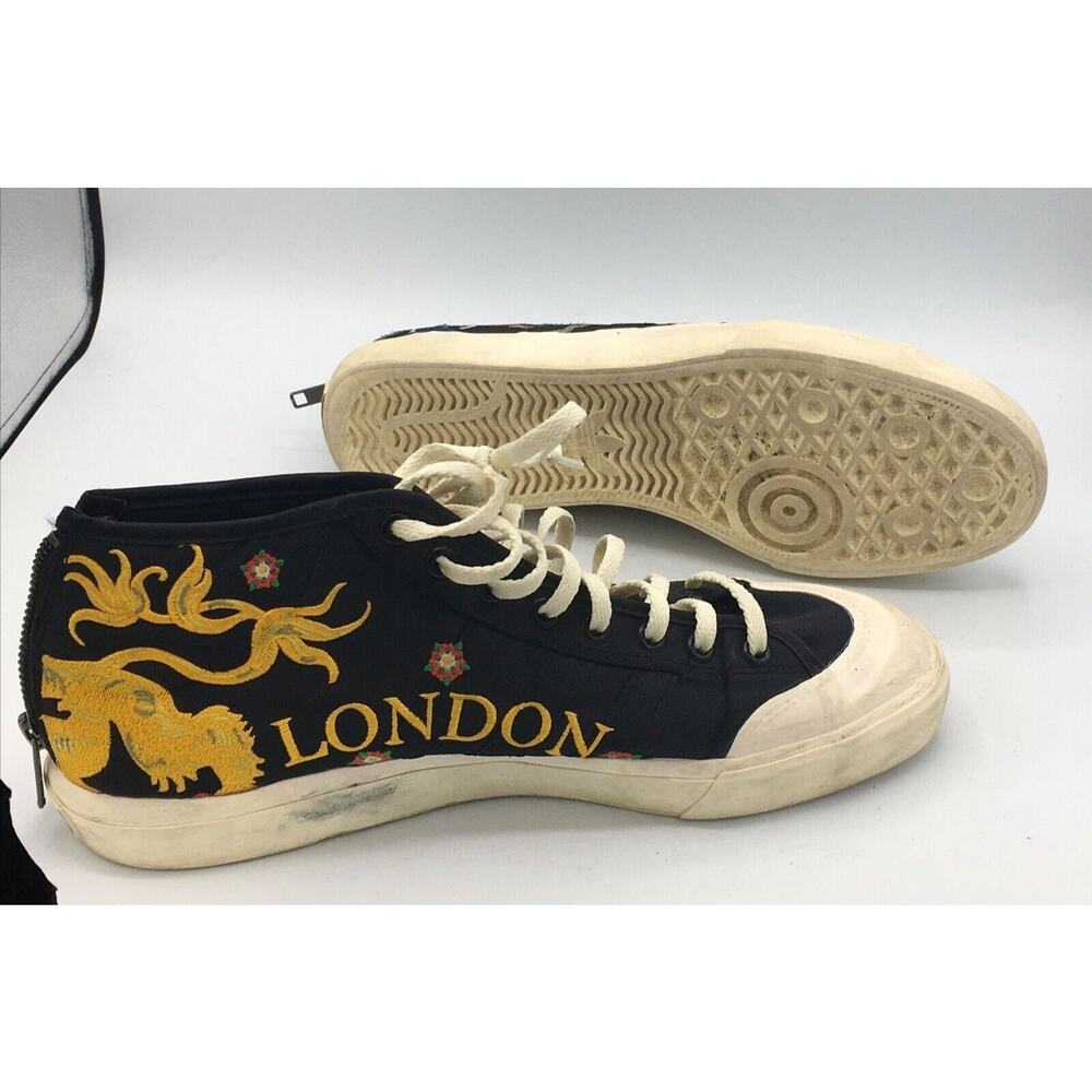 Adidas LYV 029001 Mens Hi-Top Canvas Graphics Sneakers HONG KONG LONDON Sz 9.5
